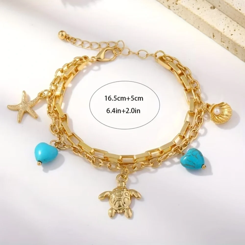 NEW Gold Charm Bracelet with Turtle and Shell Accents 🌊☀️🐢 A4-150